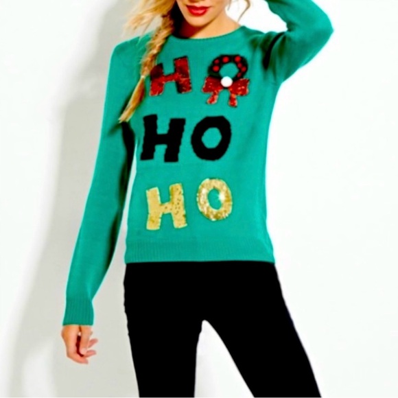 Forever 21 Green Embellished Sequins Ugly Christmas Sweater Juniors Small - Picture 1 of 5